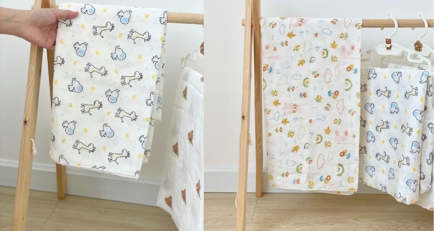 Khăn tắm cotton Bessla 2 lớp 90x100 cm - Hình thú