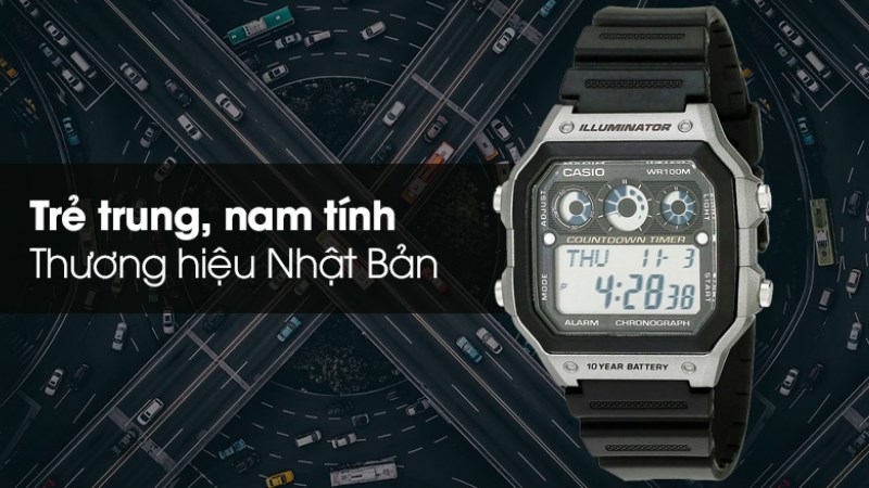 Đồng hồ CASIO 42 mm Nam AE-1300WH-8AVDF với kiểu dáng trẻ trung, hiện đại