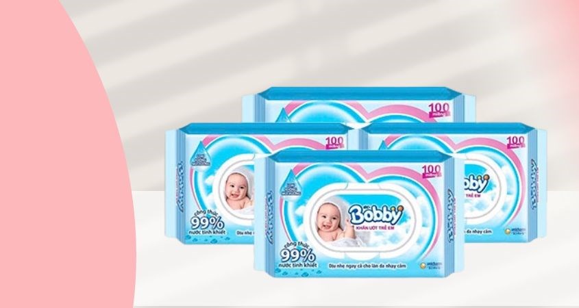 Khăn ướt Bobby dịu nhẹ cho da nhạy cảm không mùi gói 100 miếng