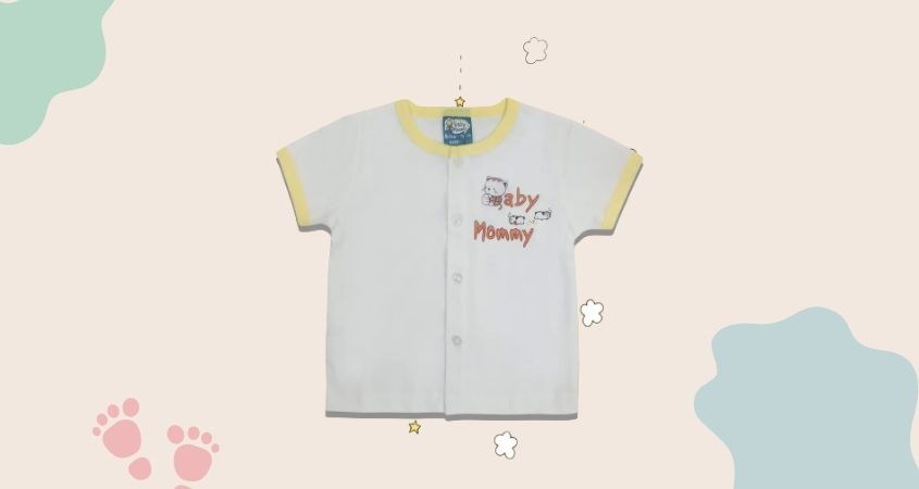 Áo tay ngắn nút giữa trắng in BabyMommy