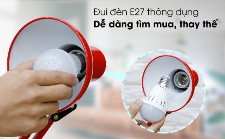 Đèn bàn học Điện Quang DKL14 R có đui đèn E27 thông dụng, dễ dàng tìm mua, thay thế khi hỏng