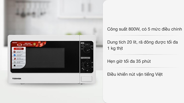 Lò vi sóng Toshiba ER-SM20(W1)VN 20 lít có khả năng rã đông 1kg thịt Lò vi sóng Toshiba ER-SM20(W1)VN 20 lít có khả năng rã đông 1kg thịt