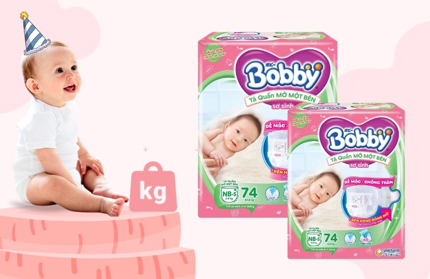 Tã quần mở một bên Bobby size NB-s 74 miếng (3 - 8 kg)