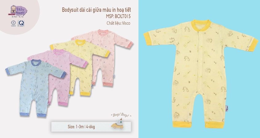 Bodysuit tay dài BabyMommy cài giữa màu vàng Bodysuit tay dài BabyMommy cài giữa màu vàng