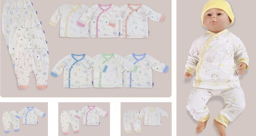 Bộ tay dài cài chéo in họa tiết BabyMommy Bộ tay dài cài chéo in họa tiết BabyMommy