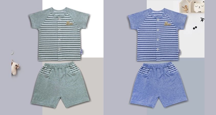 Bộ tay ngắn cài giữa sọc ngang bé trai BabyMommy Bộ tay ngắn cài giữa sọc ngang bé trai BabyMommy