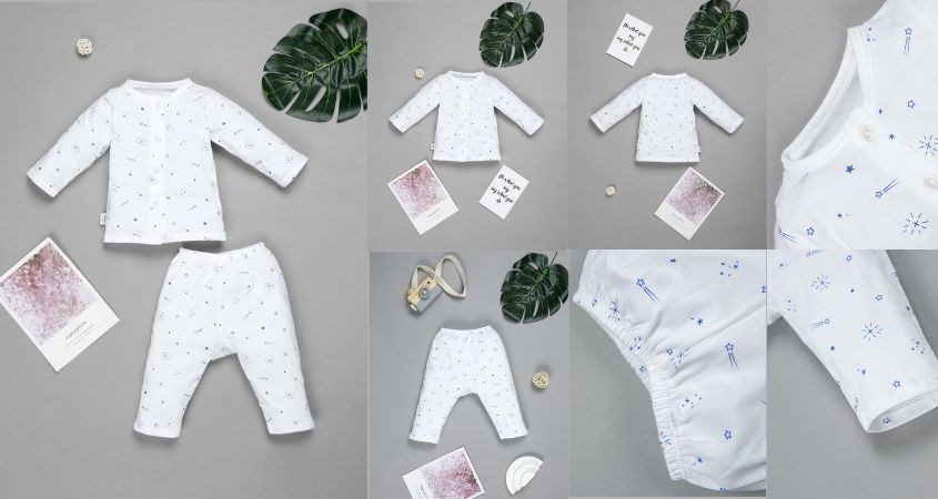 Bộ tay dài IQ Baby họa tiết sao băng xanh màu trắng Bộ tay dài IQ Baby họa tiết sao băng xanh màu trắng