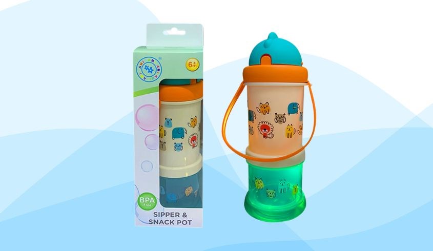 Bình tập uống nhựa PP AMI AM55418 300 ml + 150 ml - Màu ngẫu nhiên (từ 6 tháng)