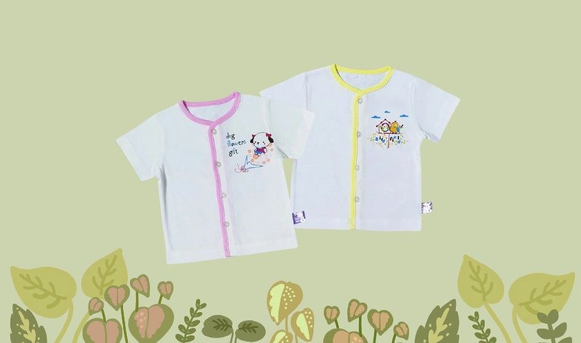 Set 2 áo tay ngắn cổ tim BabyMommy màu trắng viền vàng - hồng