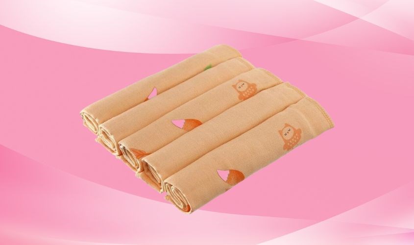 Set 5 cái khăn sữa cotton Dobby Lullaby NH637P 4 lớp 30x30 cm - Màu cam in cáo