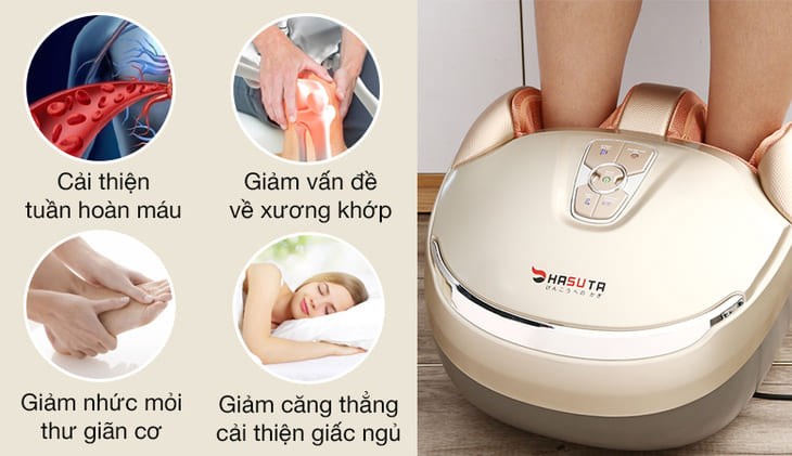 Máy massage chân HASUTA giúp giảm đau nhức bàn chân, lưu thông khí huyết và cải thiện giấc ngủ hiệu quả