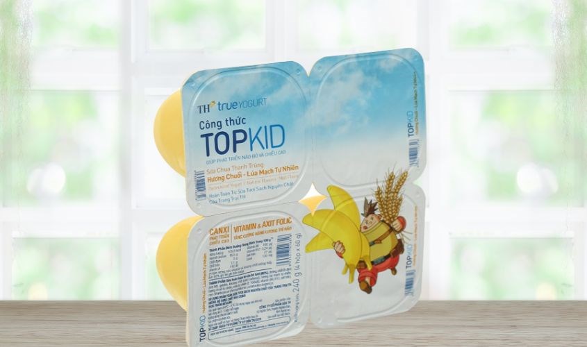 Lốc 4 hộp sữa chua thanh trùng TH true YOGURT Top Kid vị chuối lúa mạch 60g