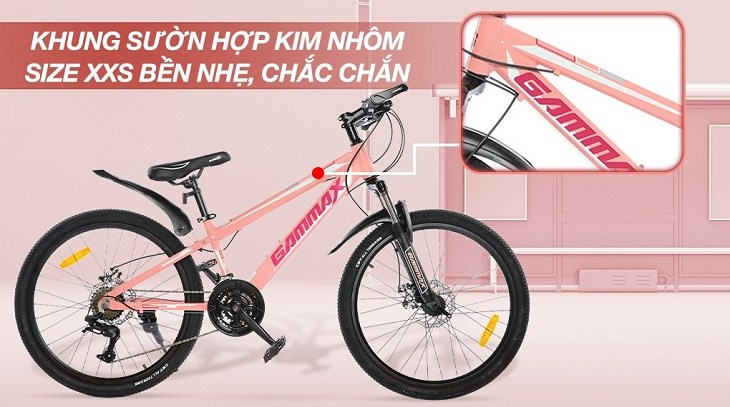 Xe Đạp Địa Hình MTB Gammax 24-Qingwei-21S 24 inch sở hữu khung sườn hợp kim nhôm cứng cáp và có khả năng tải trọng tối đa 85kg