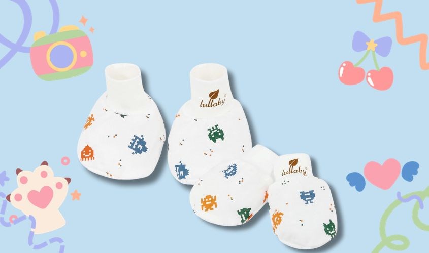 Bộ bao tay, bao chân in hình robot Lullaby NH284V màu trắng (0 - 3 tháng)