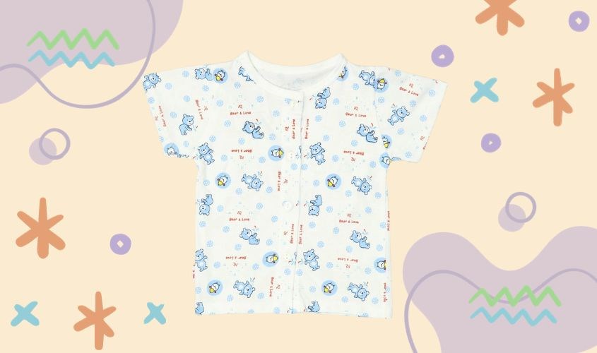 Áo tay ngắn in hình gấu con IQ Baby màu trắng