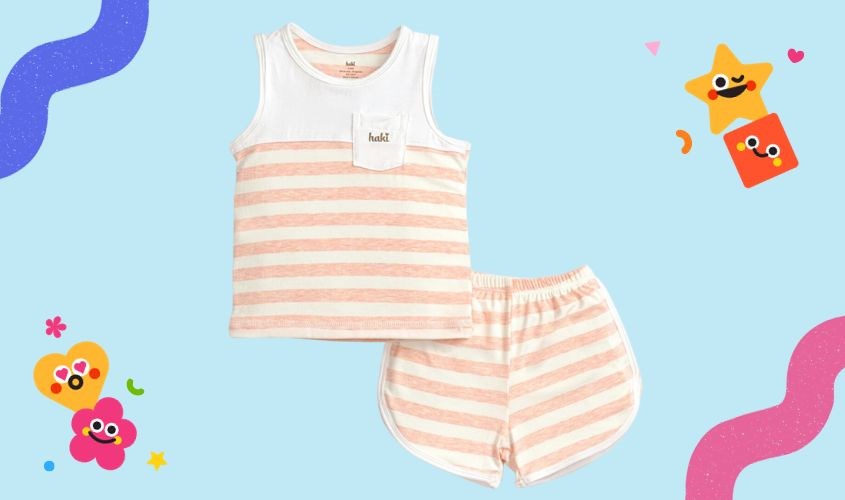 Bộ sát nách kẻ to Haki BB045 màu cam không có khuy