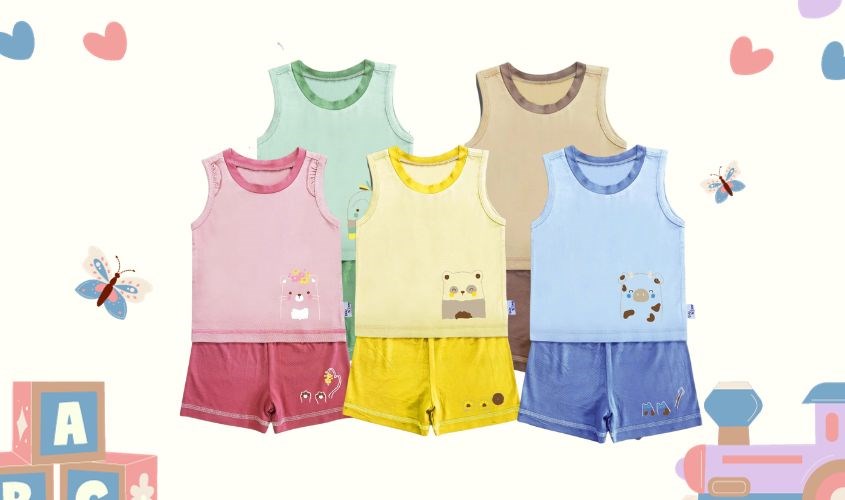 Bộ sát nách màu in thú BabyMommy - Màu ngẫu nhiên