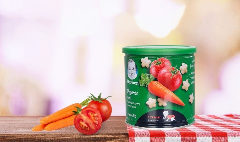 Bánh ăn dặm Gerber Organic Puffs vị cà chua, cà rốt hộp 49g