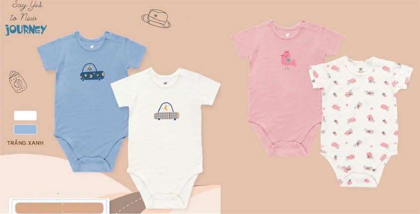 Combo 2 bodysuit Lullaby NH112V màu trắng - xanh và Combo 2 bodysuit Lullaby NH112V in chim màu trắng - hồng