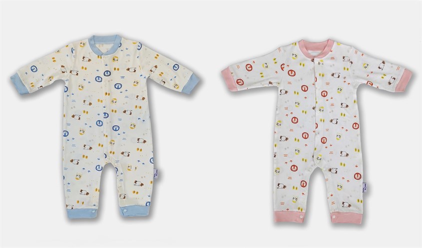 Bodysuit tay dài Babymommy cài giữa màu trắng - xanh và Bodysuit tay dài BabyMommy cài giữa màu trắng