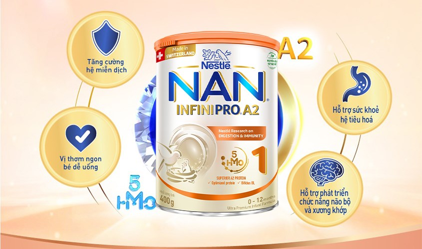Sữa bột Nestlé NAN InfiniPro A2 số 1 800g (0 - 12 tháng) giúp bé phát triển trí não và thể chất 