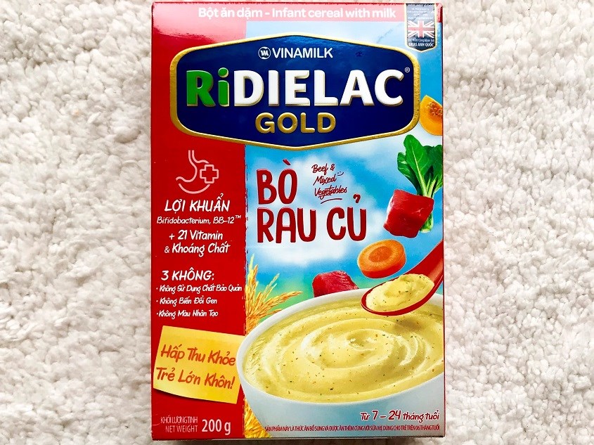 Bột ăn dặm Vinamilk RiDielac Gold bò, rau củ hộp 200g (7 - 24 tháng) Bột ăn dặm Vinamilk RiDielac Gold bò, rau củ hộp 200g (7 - 24 tháng)