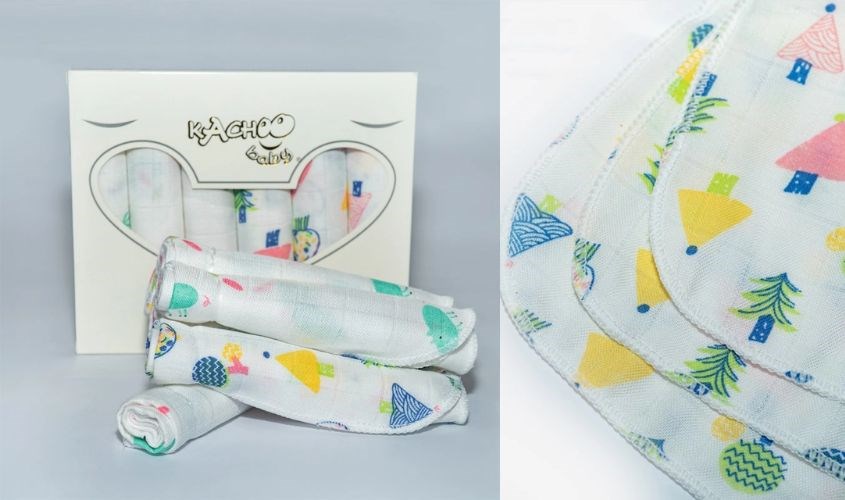 Set 6 cái khăn sữa sợi tre KACHOOBABY 4 lớp 30x30 cm - Màu trắng