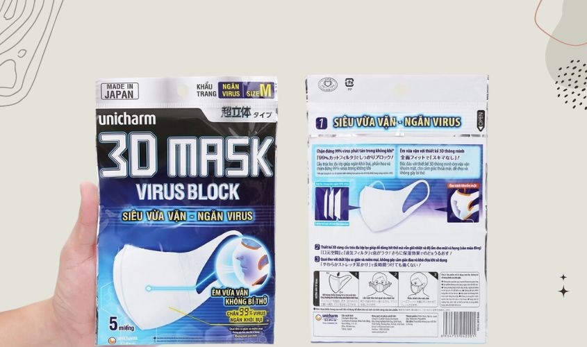 Túi 5 cái khẩu trang y tế 3D Unicharm 3 lớp