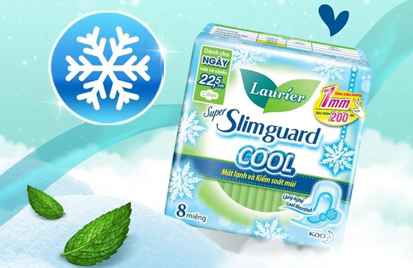 Băng vệ sinh Laurier Super Slimguard Cool siêu siêu mỏng có cánh 16 miếng