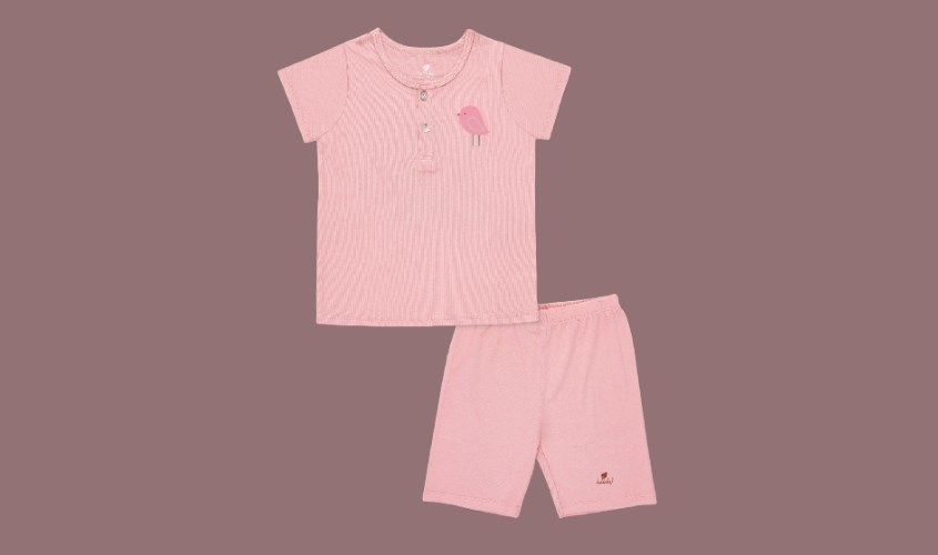 Bộ tay ngắn bé gái Lullaby NH110V màu hồng nhạt sợi bamboo