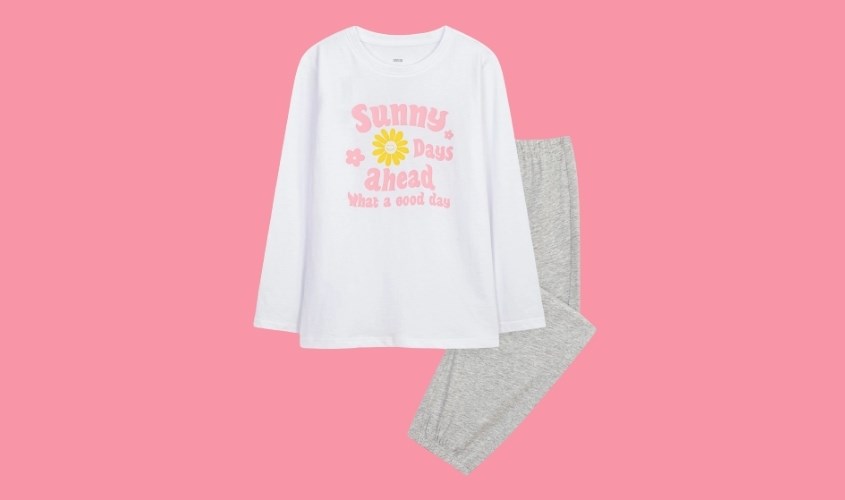 Bộ tay dài bé gái Canifa 1LS21W034-SW001 màu trắng - xám