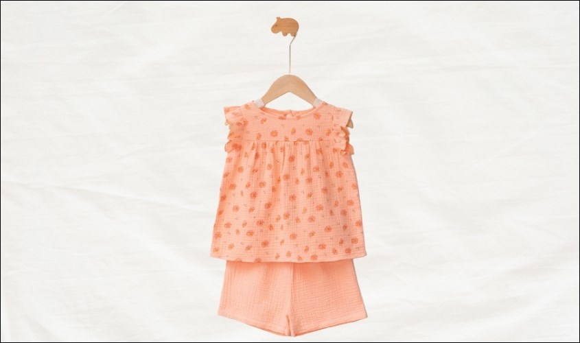 Bộ tay ngắn bé gái Lullaby NH174V màu hồng cam