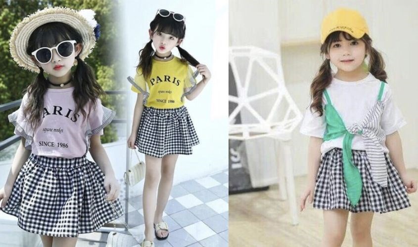 Áo kiểu kết hợp cùng chân váy caro