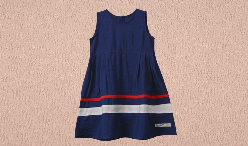 Đầm bé gái Haki màu xanh navy phối đáp 3 màu