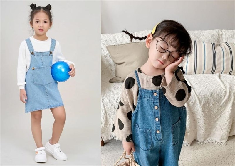 Quần áo bé gái: Váy yếm jean cho bé gái hàng xuất xịn phong cách hiện đại  ngầu bụi từ 20kg đến 52kg màu xanh nhạt wash loang