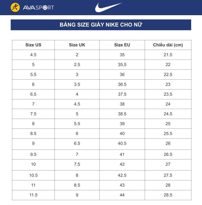 bảng size giày nike nữ