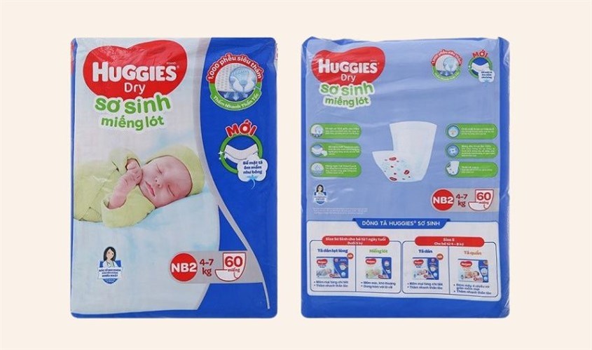 Tã lót Huggies size NB2 60 miếng với công nghệ 1000 phễu siêu thấm giúp da bé luôn khô thoáng