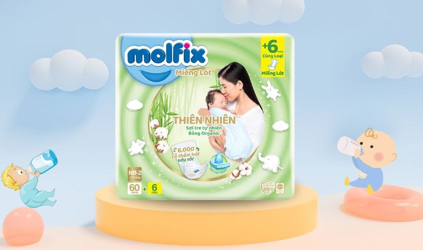 Miếng lót Molfix thiên nhiên size NB2 60 + 6 miếng (Từ 1 tháng)