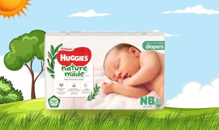 Tã dán Huggies Platinum nature made siêu cao cấp size NB 60 miếng (Dưới 5 kg)