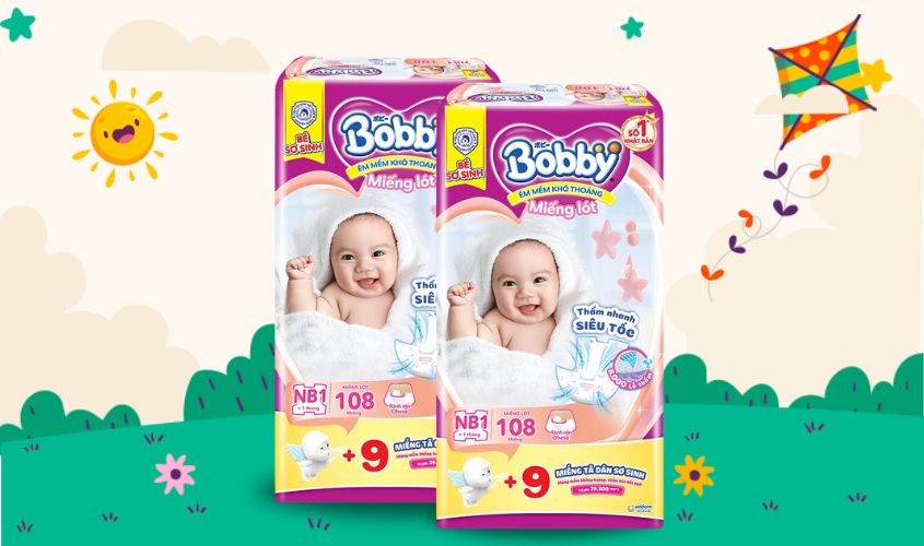 Miếng lót Bobby size NB1 117 miếng (Dưới 1 tháng) thấm hút tốt