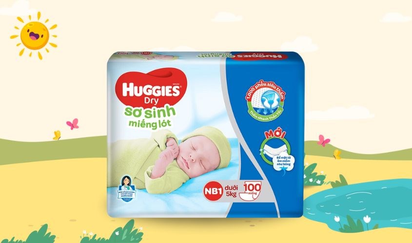 Miếng lót Huggies Dry size NB1 100 miếng (Dưới 5 kg)