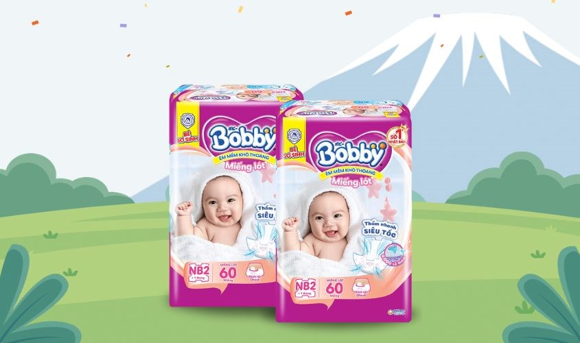 Miếng lót Bobby size NB2 60 miếng (Từ 1 tháng) bổ sung vitamin E