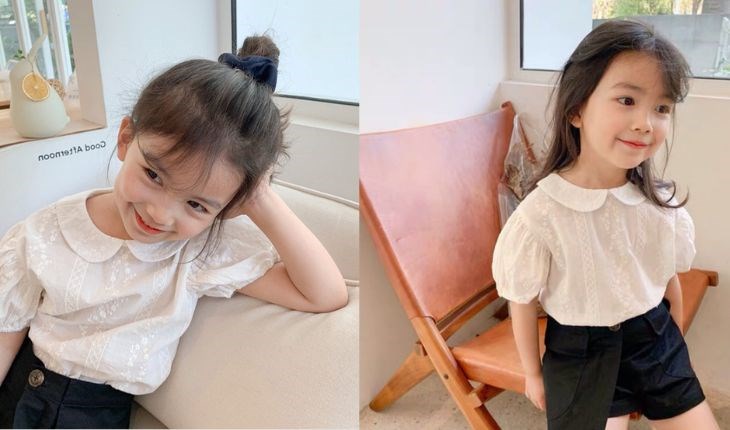 Quần short bé gái với áo sơ mi 