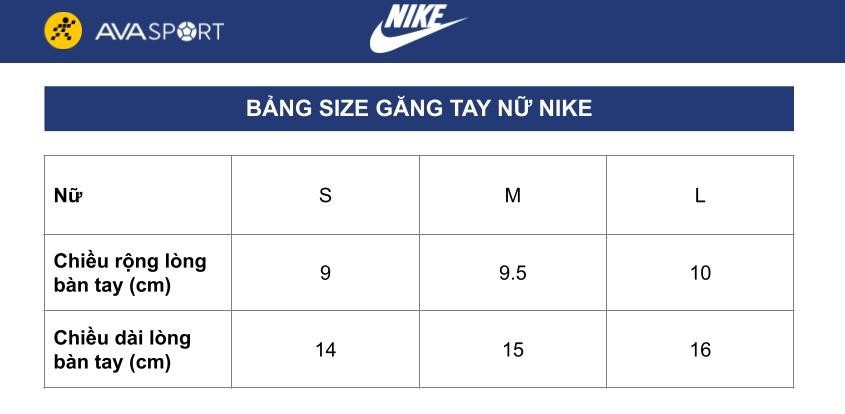 Bảng size găng tay Nike cho nữ