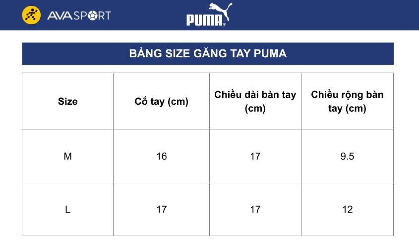 Bảng size găng tay Puma