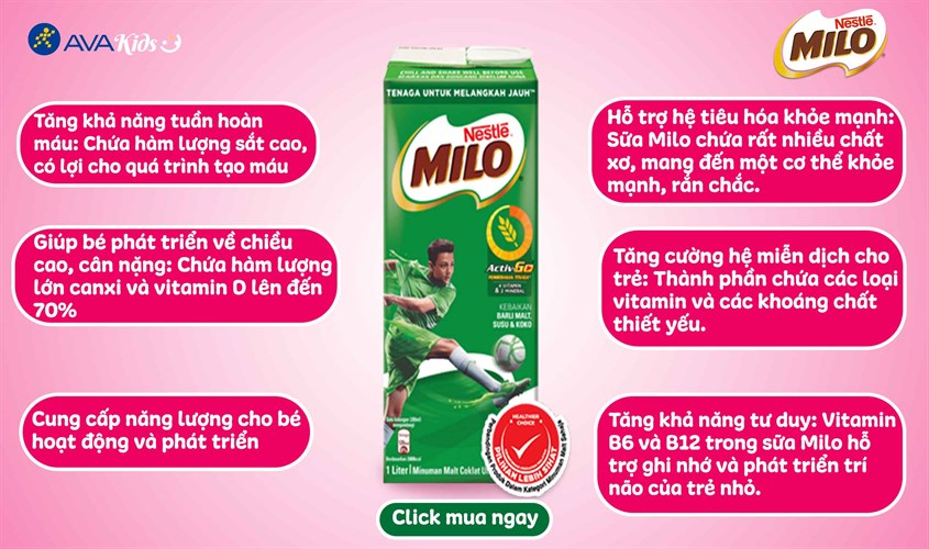 Lợi ích tuyệt vời của sữa Milo