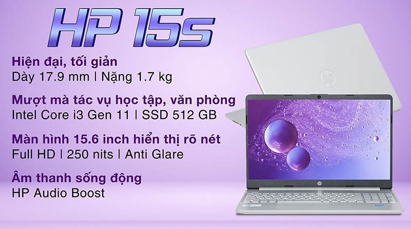 Laptop HP 15s được chế tác từ chất liệu nhựa cứng cáp