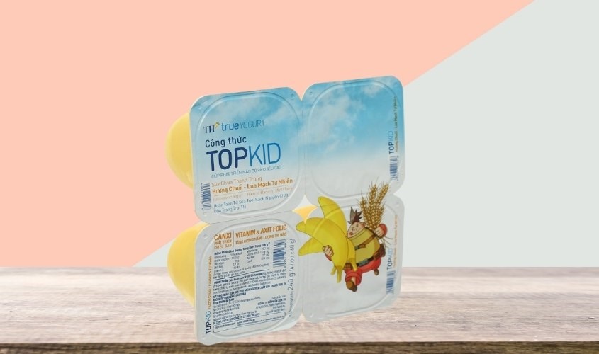 Lốc 4 hộp sữa chua thanh trùng Topkid vị chuối lúa mạch 60g