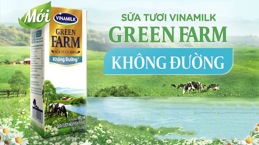 Lốc 4 hộp sữa tươi Vinamilk Green Farm không đường 180 ml