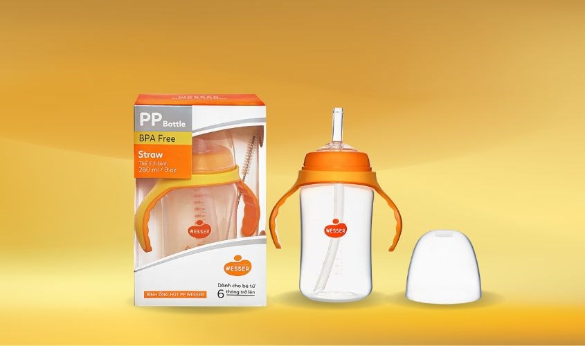 Bình tập uống nhựa PP Wesser 260 ml - Màu cam (từ 6 tháng)